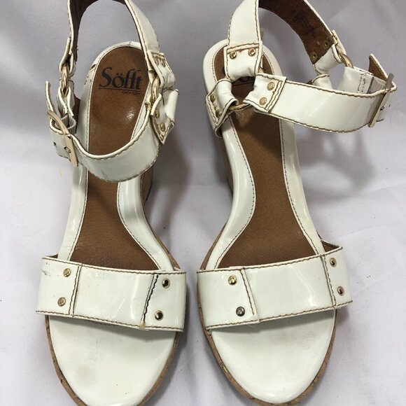 SOFFT WHITE CORK WEDGE HEELS SIZE 7.5M - Picture 1 of 3